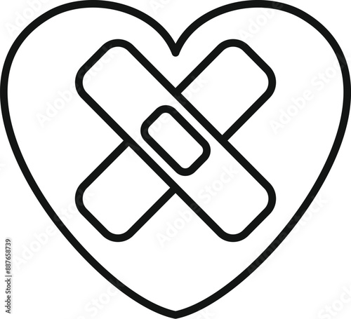 Simple line art illustration of a heart with a band aid symbolizing healing and recovery
