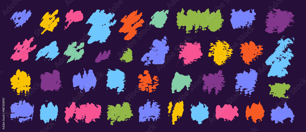 Curly abstract shapes in doodle grunge style. Colorful wavy bold lines with dirty rough texture. Vector geometric, chaotic design elements. Brush strokes, lines. Curly abstract shapes in doodle grunge style. Colorful wavy bold lines with dirty rough texture. Vector geometric, chaotic design elements. Brush strokes, lines.