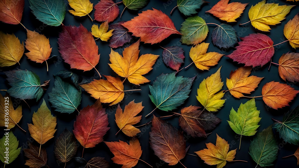 many colored leaves on a black background many colored leaves on a black background