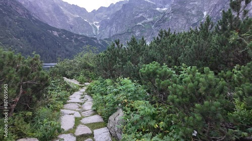 stone road along a mountain lake