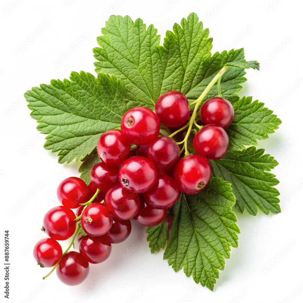 Brush of red currant with leaves on a white background, isolated Brush of red currant with leaves on a white background, isolated