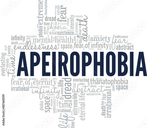 Apeirophobia: Fear of Infinity word cloud conceptual design isolated on white background.
