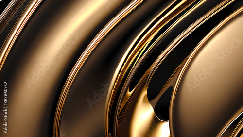 Abstract golden background with golden liquid metal waves