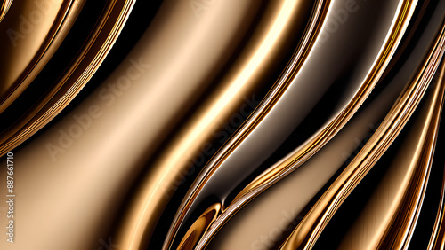 Abstract golden background with golden liquid metal waves