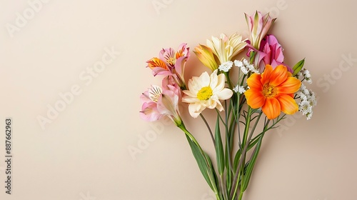 Wallpaper Mural Minimalistic design with a single bouquet of vibrant flowers on a cream background offering a clean and modern look Torontodigital.ca