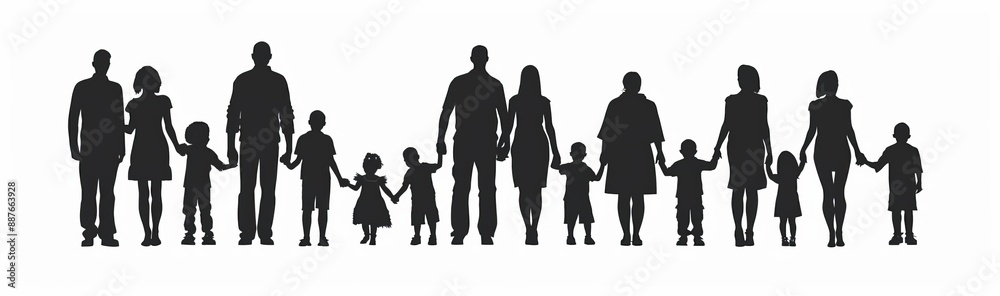 Modern illustration of a collection of minimal black family silhouettes. Modern illustration of a collection of minimal black family silhouettes.