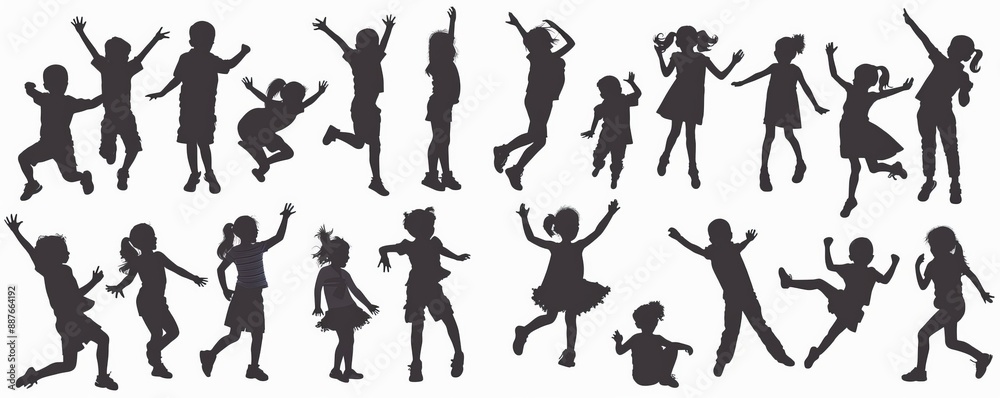 Set of silhouettes of boys and girls with illustrations of children Set of silhouettes of boys and girls with illustrations of children