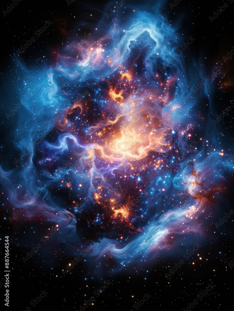 Fototapeta premium Abstract Nebula Illustration With Blue and Orange Hues