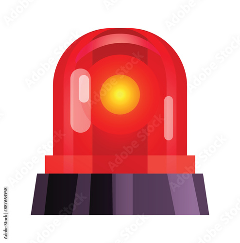 Red siren light. Warning sign, police alarm, ambulance alarm. Vector cartoon illustration