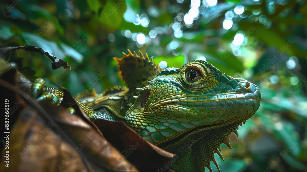 A basilisk slithering through a jungle