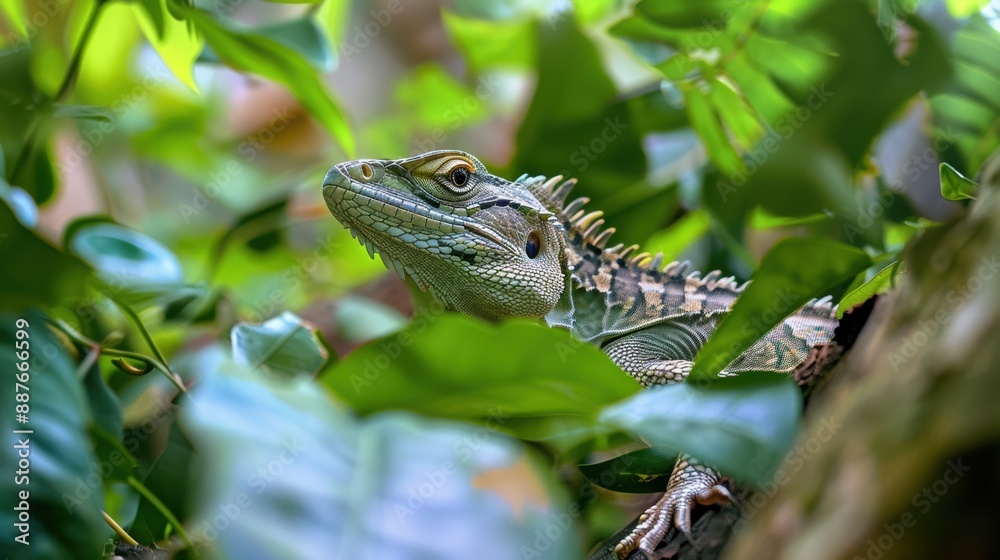 Obraz premium A basilisk slithering through a jungle