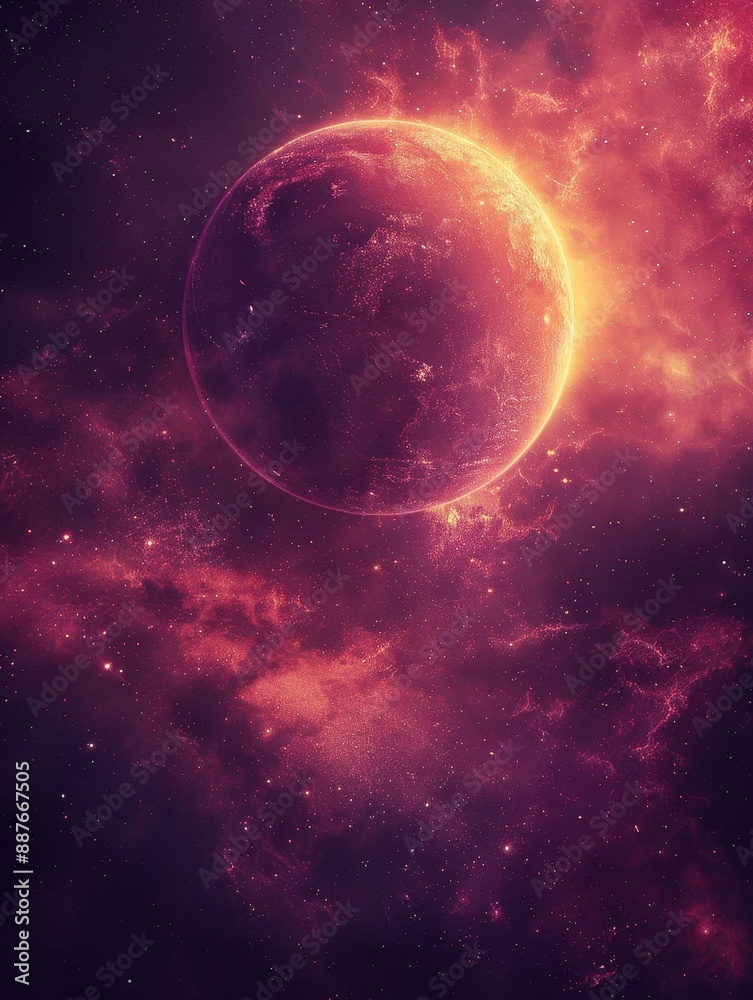 Obraz premium Abstract Planet in Red Nebula