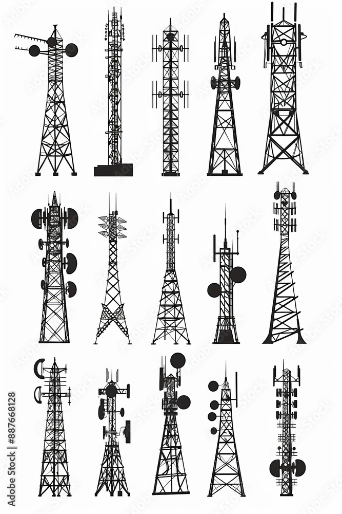 Internet Tower Vector towers that are mobile. network on the internet. Cellular communication ...