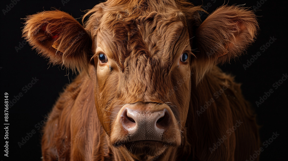 Close-Up Portrait of Brown Cow on Black Background Close-Up Portrait of Brown Cow on Black Background
