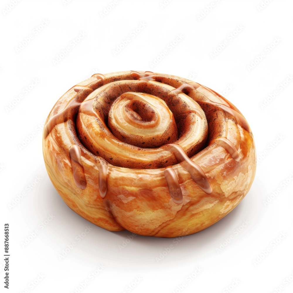 Fototapeta premium Detailed Illustration of a Delicious Cinnamon Roll Dessert Element in Light Brown on White Background