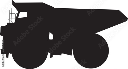 Dump truck silhouette illustration full length. Construction vehicle side view.