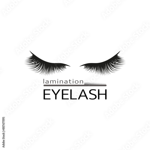 Eyelashes lamination logo template vector illustration. Lashes extensions logotype concept. Cosmetics procedures promo design for beauty, business cards, company branding. Make up brush isolated