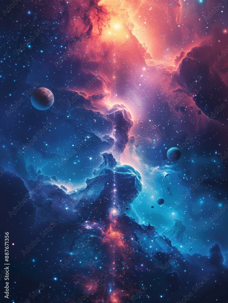Obraz premium Abstract Space Nebula With Planets