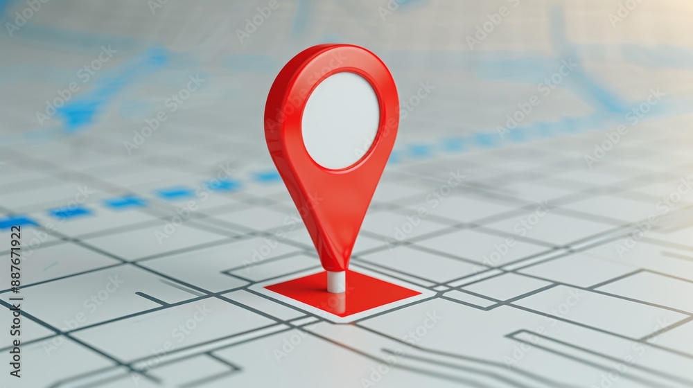 Red location pin on a grid map, high-resolution photo, pop art style, vibrant colors, bold outlines, dynamic composition, modern navigation icon Red location pin on a grid map, high-resolution photo, pop art style, vibrant colors, bold outlines, dynamic composition, modern navigation icon