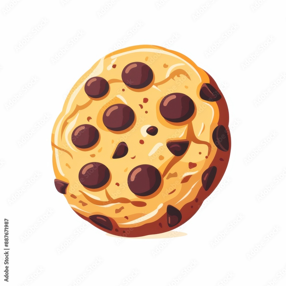 Fototapeta premium Delicious Chocolate Chip Cookie - Flat Design Illustration on White Background