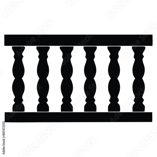 repeating balustrade vector silhouette image, black and white 
