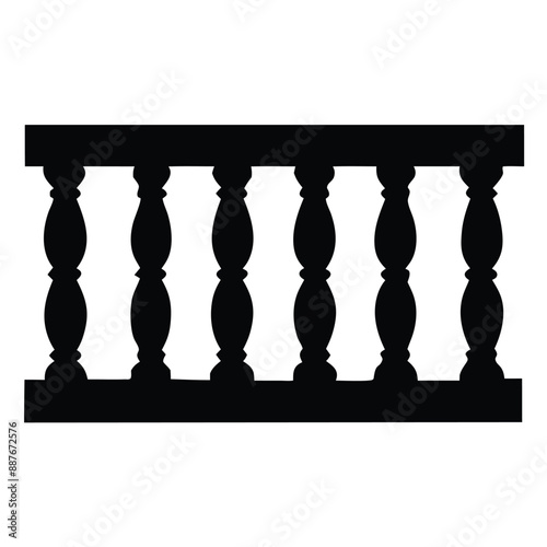 repeating balustrade vector silhouette image, black and white 