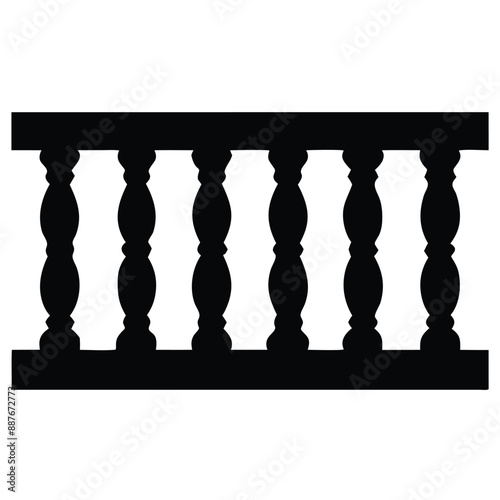 repeating balustrade vector silhouette image, black and white 