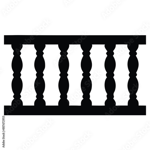 repeating balustrade vector silhouette image, black and white 