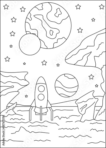 rocket space coloring book page