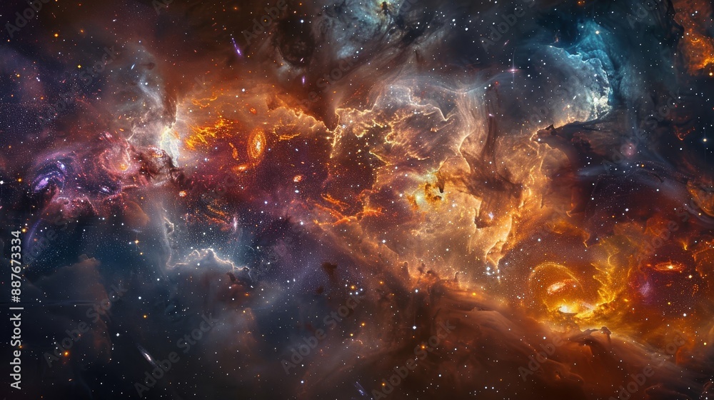 Fototapeta premium Swirling nebulae and distant galaxies cosmic Passover significance background