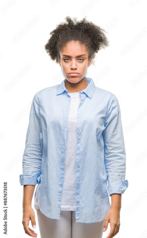 Young afro american woman over isolated background depressed and worry for distress, crying angry and afraid. Sad expression.
