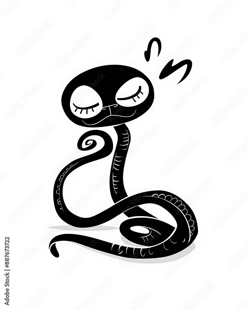 Fototapeta premium Playful cartoon snake character with closed eyes and a serene expression