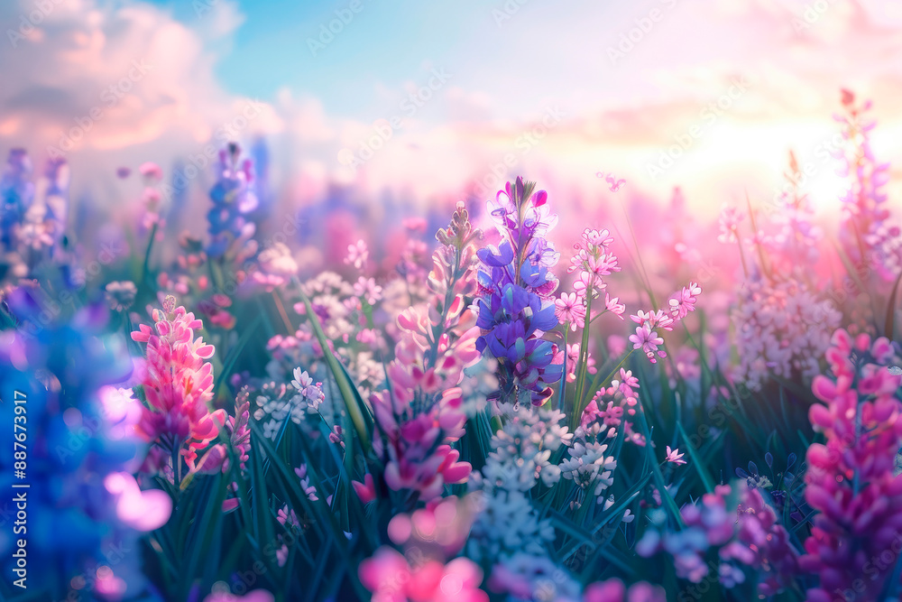 Beautiful colorful meadow of wild flowers on sunrise. Beautiful colorful meadow of wild flowers on sunrise.