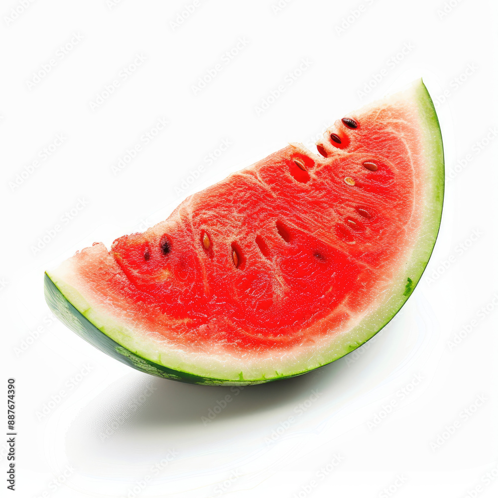 Watermelon slices close-up, isolated, on a white background. Illustration for advertising healthy, organic food, fruits, juices, vegetarianism. Watermelon slices close-up, isolated, on a white background. Illustration for advertising healthy, organic food, fruits, juices, vegetarianism.