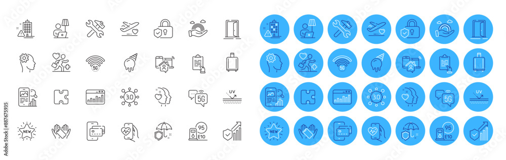 Puzzle, Lgbt and 5g internet line icons pack. Marketing statistics, 5g wifi, Medical flight web icon. Patient, Floor lamp, Uv protection pictogram. New star, Umbrella, Building warning. Vector Puzzle, Lgbt and 5g internet line icons pack. Marketing statistics, 5g wifi, Medical flight web icon. Patient, Floor lamp, Uv protection pictogram. New star, Umbrella, Building warning. Vector