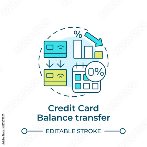 Credit card balance transfering multi color concept icon. Money transfer, monthly payment. Round shape line illustration. Abstract idea. Graphic design. Easy to use in infographic, presentation