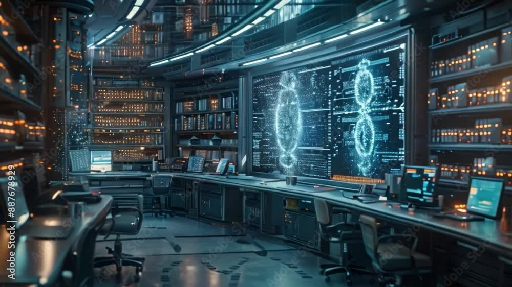 A futuristic medical research lab with a large screen displaying digital data, showcasing the potential of AI in medicine. A futuristic medical research lab with a large screen displaying digital data, showcasing the potential of AI in medicine.