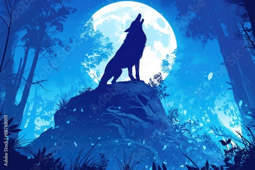 A werewolf howling at the moon in a forest at night © Syahrul Zidane A