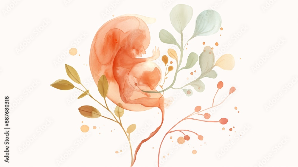 custom made wallpaper toronto digitalDetailed hand-drawn illustration of fetal development in the third trimester, watercolor style