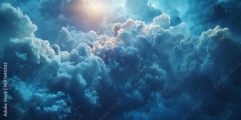 Abstract Clouds Background - Blue Sky with White Fluffy Clouds and Glowing Light Abstract Clouds Background - Blue Sky with White Fluffy Clouds and Glowing Light