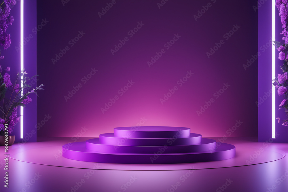 podium mockup background, purple background for presentation of cosmetic 3d render podium mockup background, purple background for presentation of cosmetic 3d render