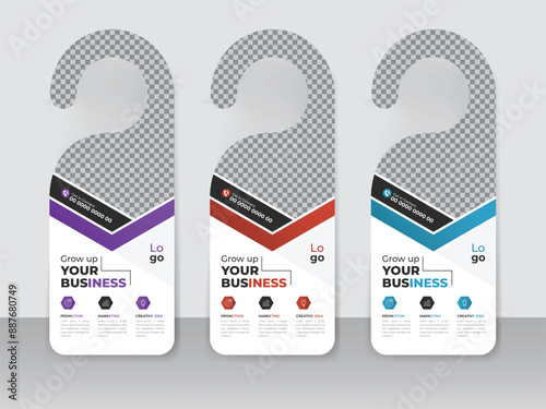 Corporate modern door hanger design template and door hanging