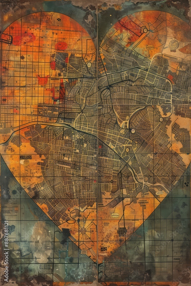 Obraz premium Ilustración de un corazón con forma de ciudad. Ciudad con corazón. Concepto de amor a la urbe.