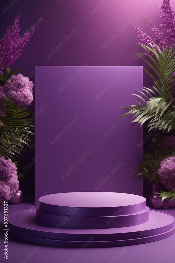 podium mockup background, purple background for presentation of cosmetic 3d render podium mockup background, purple background for presentation of cosmetic 3d render