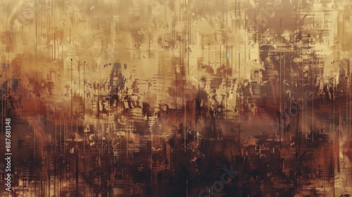 Retro Glitch Aesthetic - Sepia Distressed Abstract Background in 16:9 Aspect Ratio