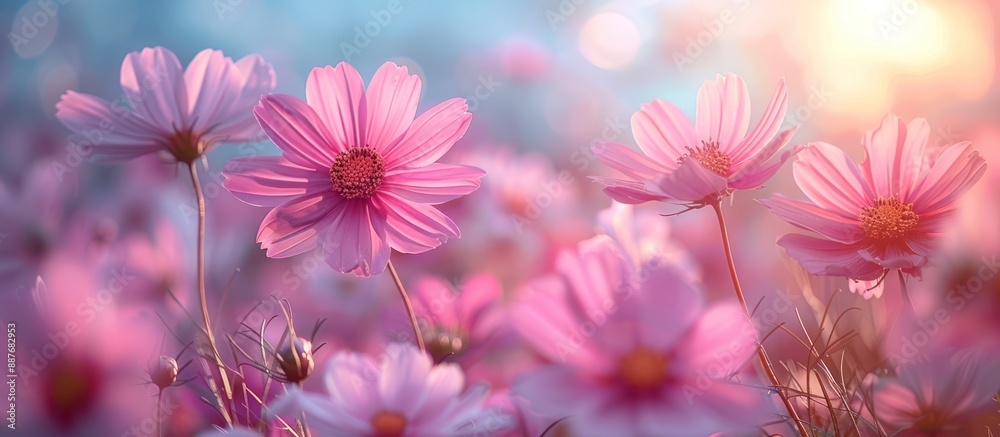 Pink Cosmos Flowers in a Field of Light Pink Cosmos Flowers in a Field of Light