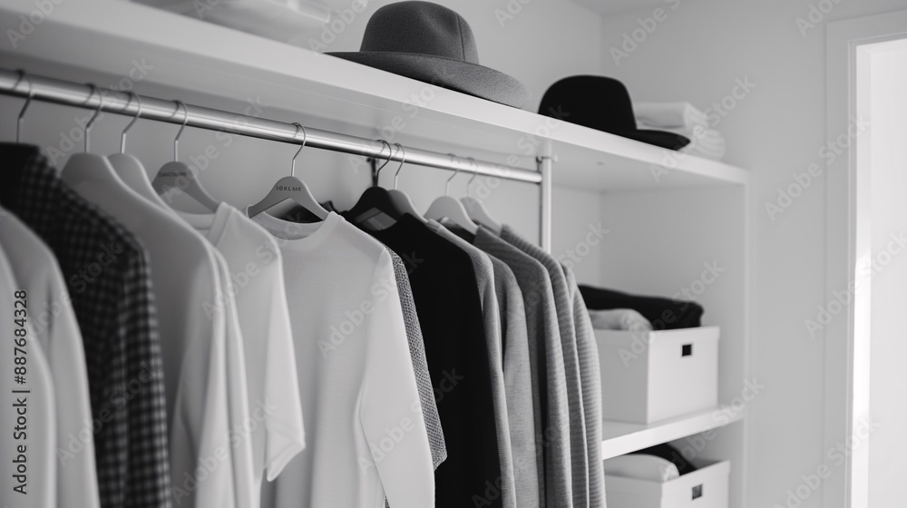 minimalist wardrobe, monochrome clothes, perfect organization minimalist wardrobe, monochrome clothes, perfect organization