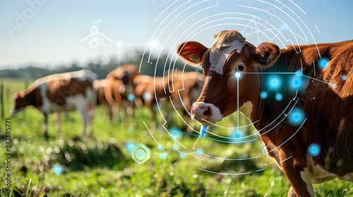 visualizing sensors ensuring optimal nutrition and hydration levels for livestock, improving overall health and productivity  photo