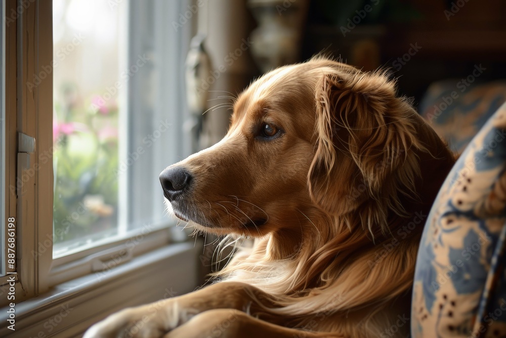 Golden Retriever Looking Out Window. Golden Retriever Looking Out Window.