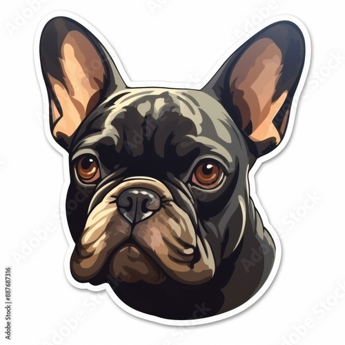 Cartoon sticker label logo of french bulldog dog, isolated on white background
